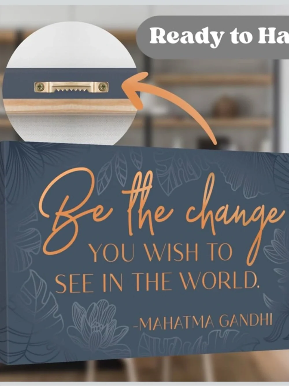 Be the Change Inspirational Wall Art — Navy and Gold  Motivational Sign 16.5X10”